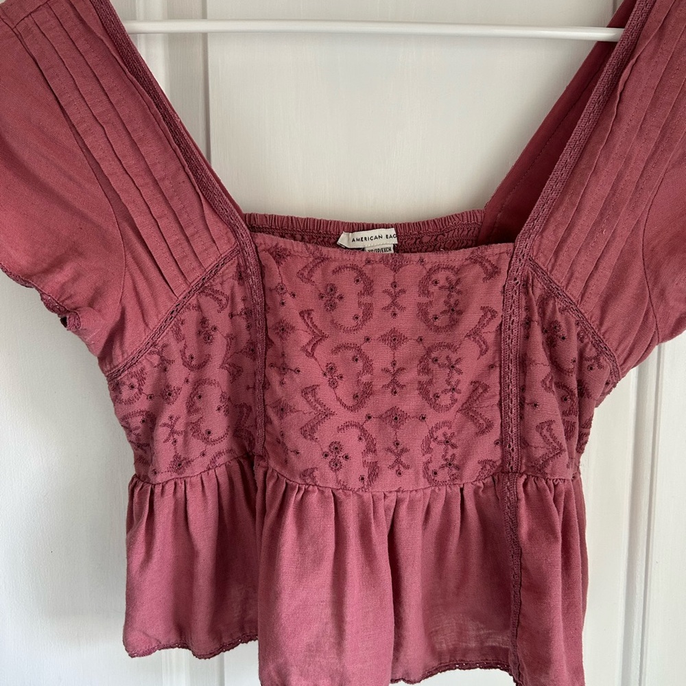 AEO Mauve Embroidered Blouse